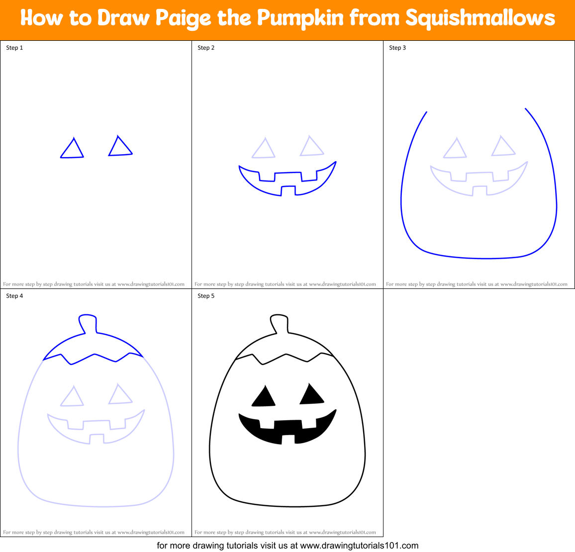 How to Draw Paige the Pumpkin from Squishmallows Printable Step by Step