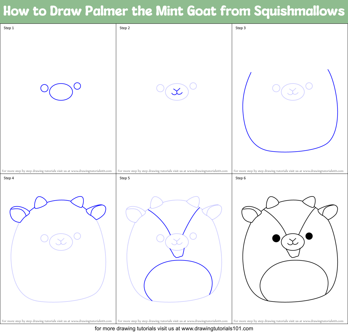 How to Draw Palmer the Mint Goat from Squishmallows Printable Step by Step