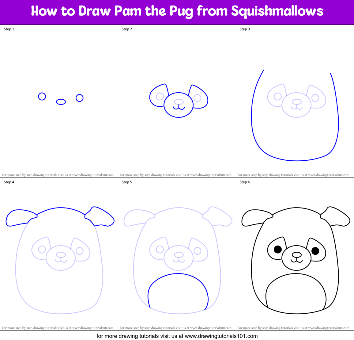 How to Draw Pam the Pug from Squishmallows Printable Step by Step