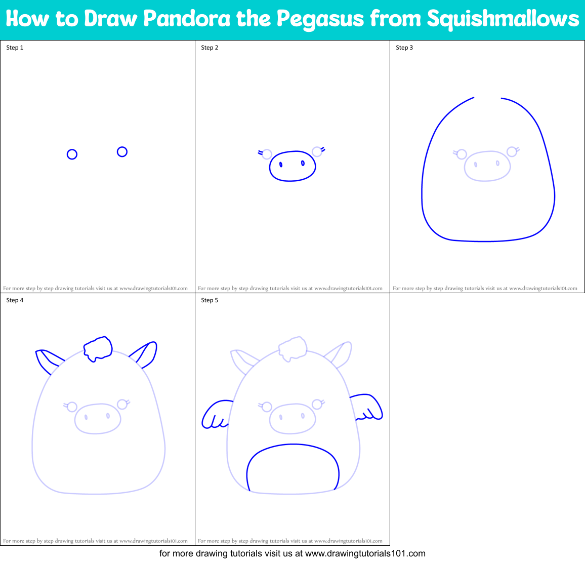 How to Draw Pandora the Pegasus from Squishmallows Printable Step by Step