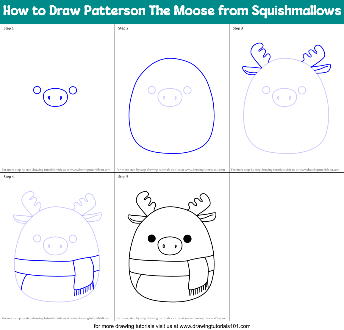 How to Draw Patterson The Moose from Squishmallows Printable Step by Step
