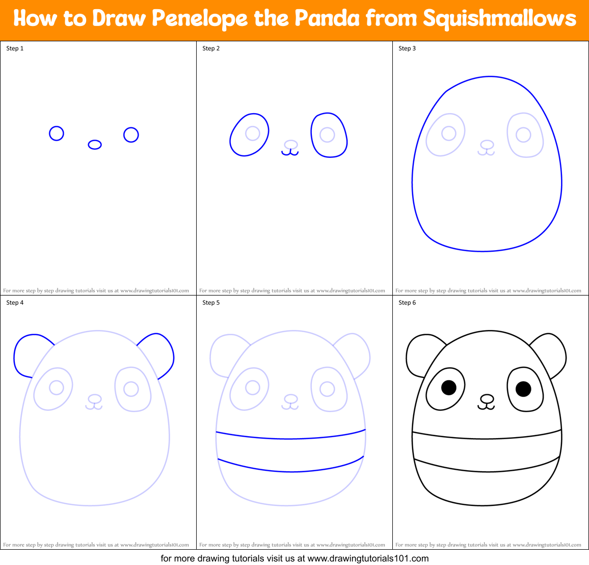 How to Draw Penelope the Panda from Squishmallows Printable Step by Step