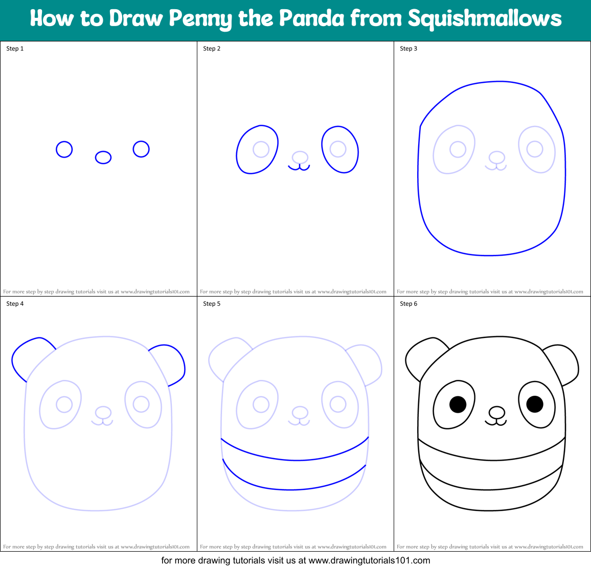 How to Draw Penny the Panda from Squishmallows Printable Step by Step