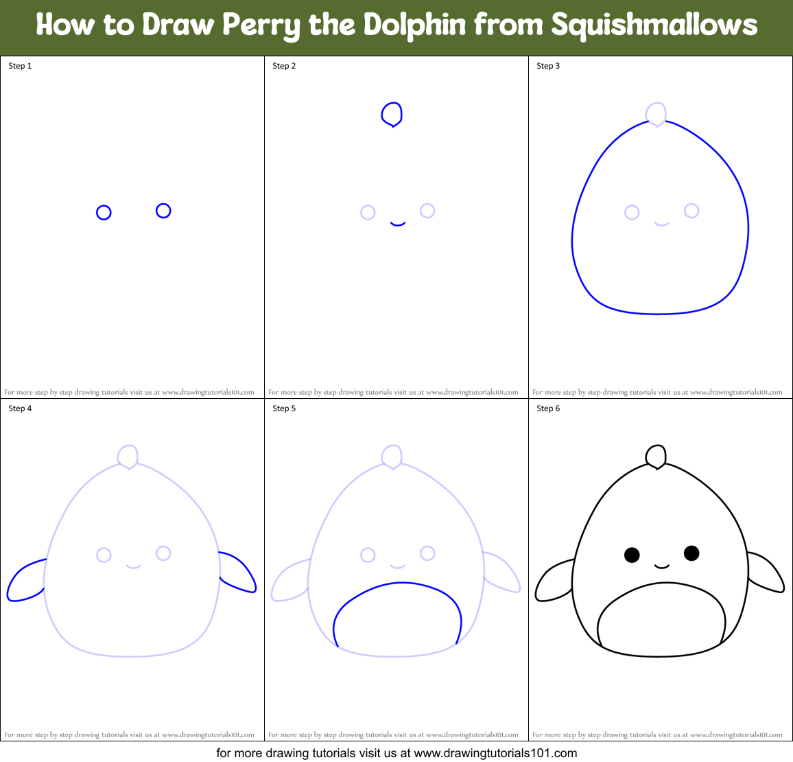 How to Draw Perry the Dolphin from Squishmallows Printable Step by Step