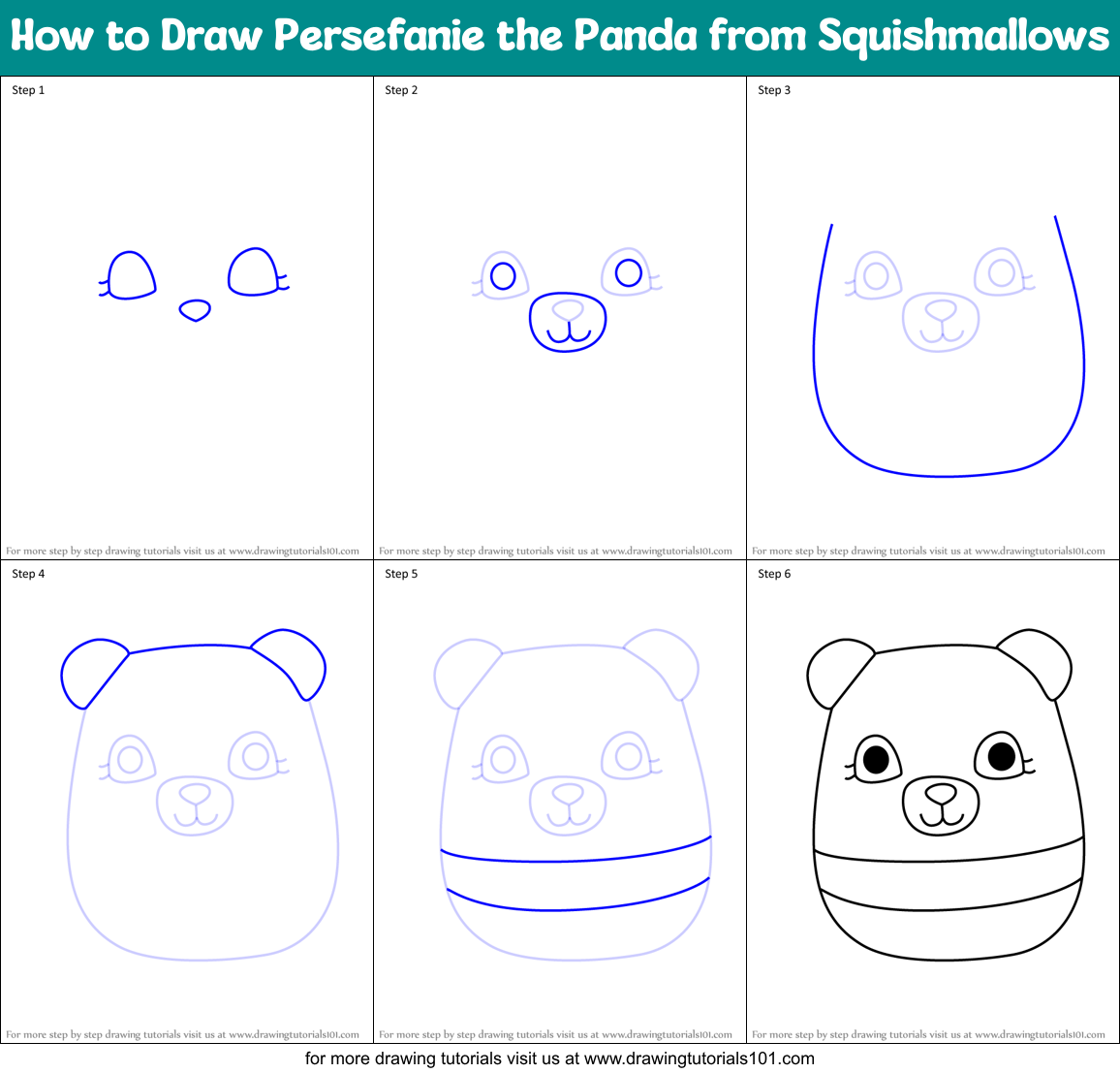 How to Draw Persefanie the Panda from Squishmallows Printable Step by Step
