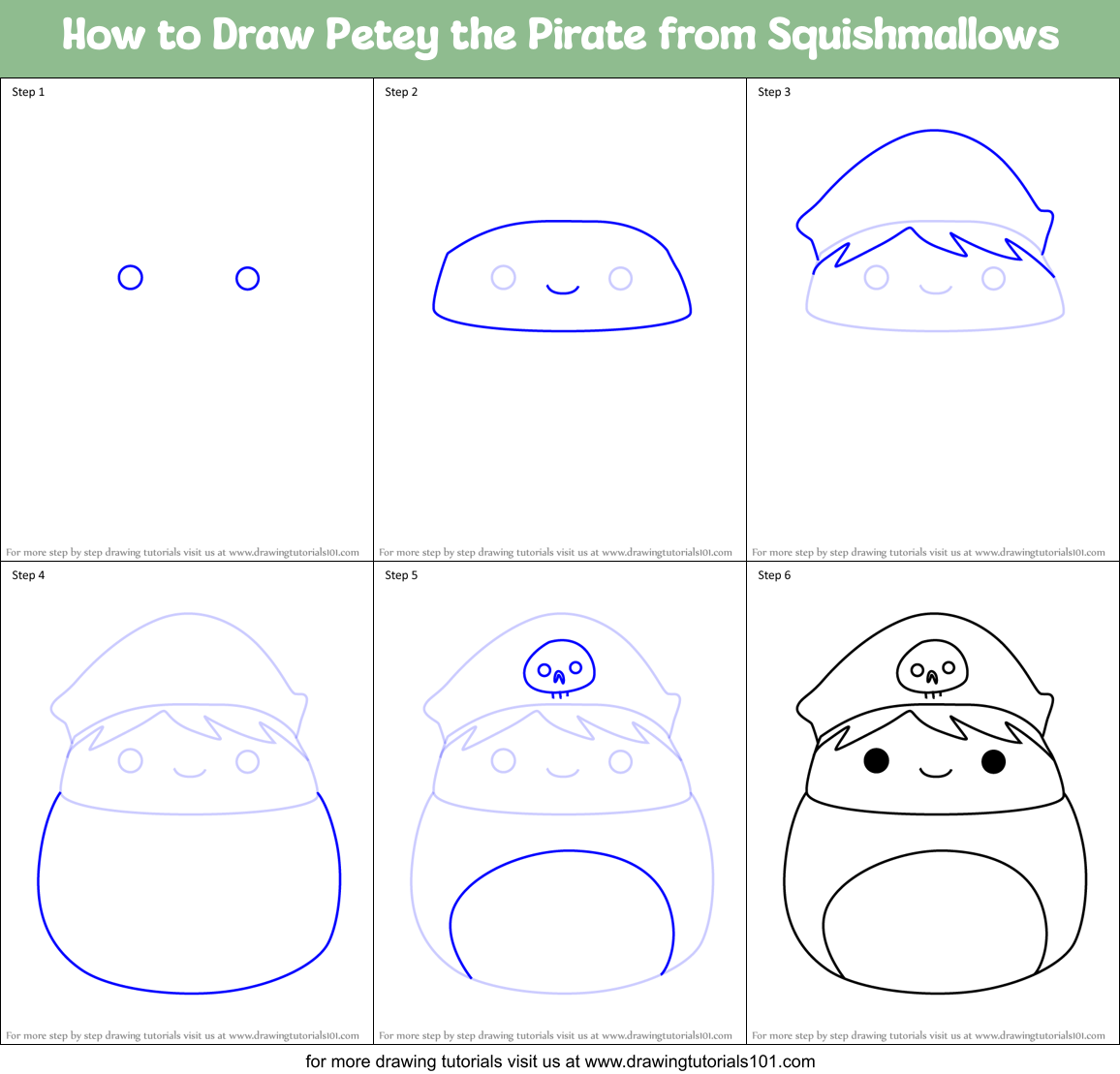 How to Draw Petey the Pirate from Squishmallows Printable Step by Step
