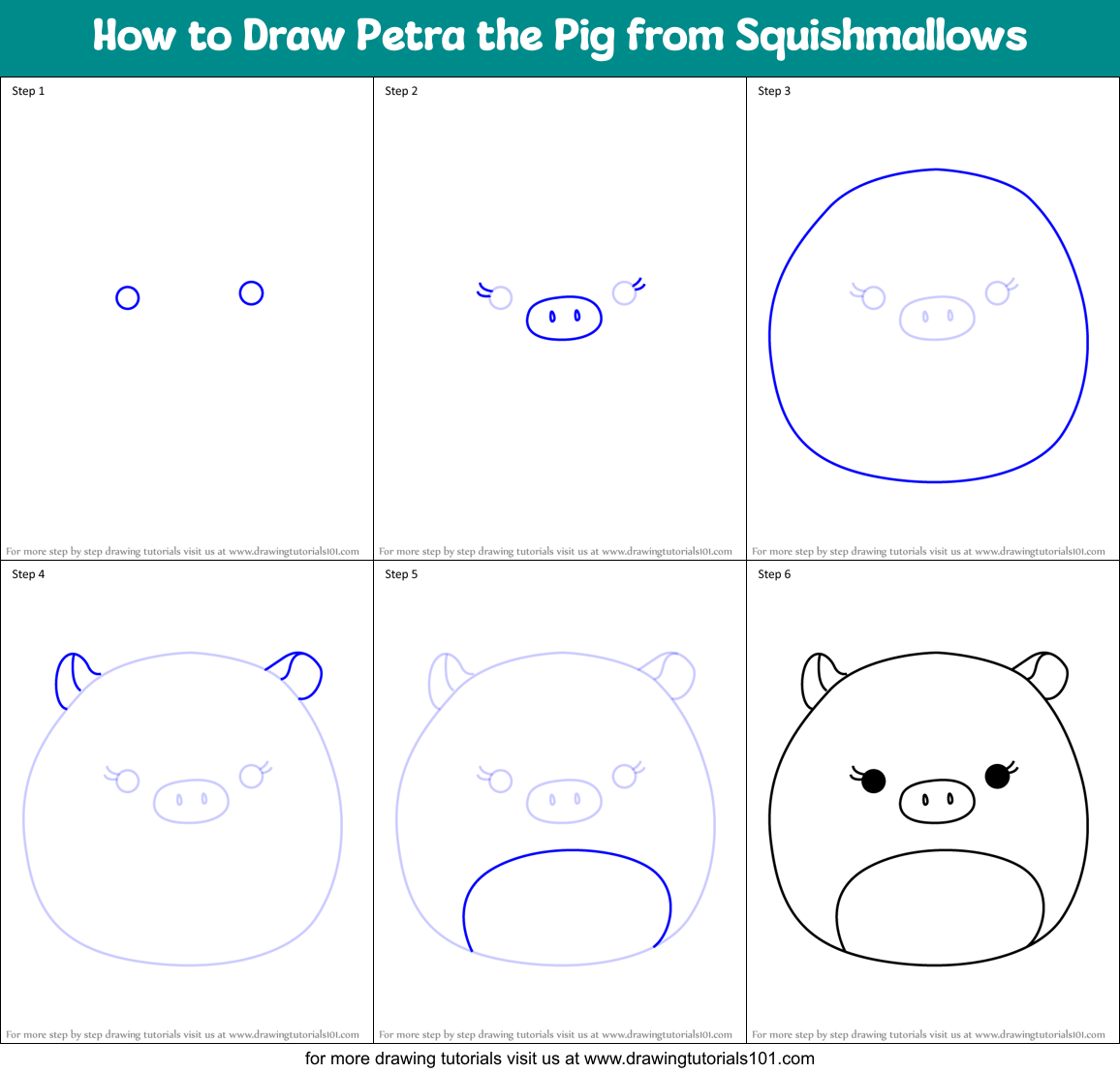 How to Draw Petra the Pig from Squishmallows Printable Step by Step