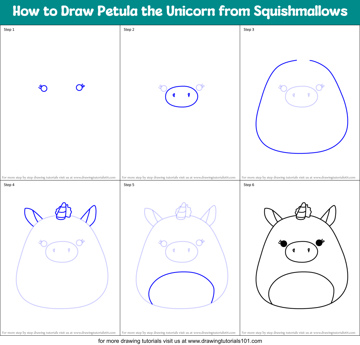 How to Draw Petula the Unicorn from Squishmallows Printable Step by Step