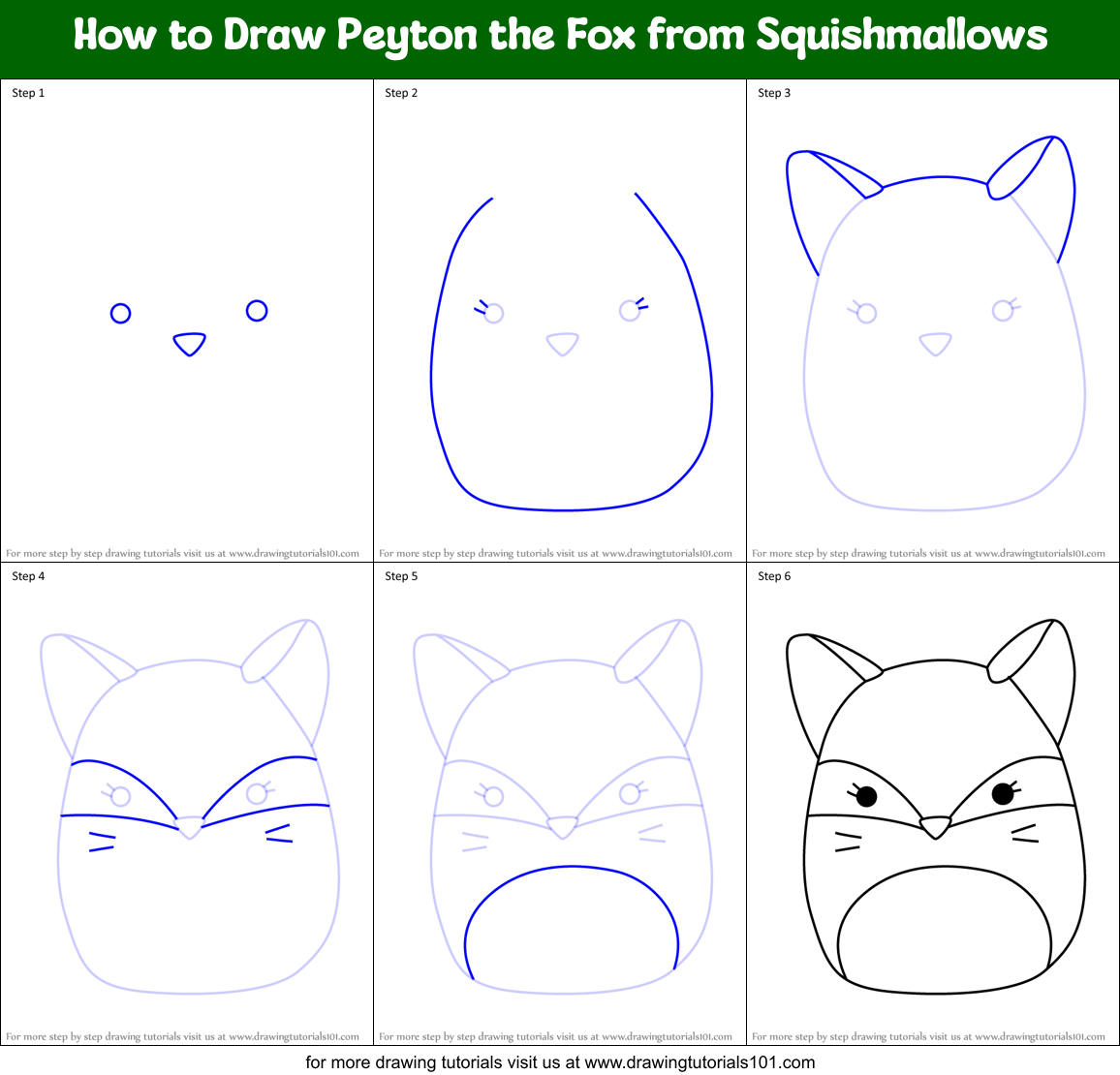How to Draw Peyton the Fox from Squishmallows Printable Step by Step