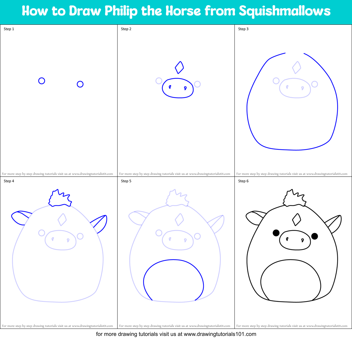How to Draw Philip the Horse from Squishmallows Printable Step by Step