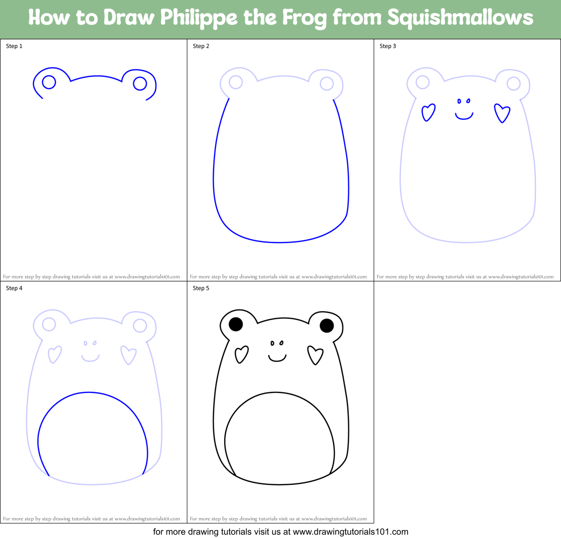 How to Draw Philippe the Frog from Squishmallows Printable Step by Step
