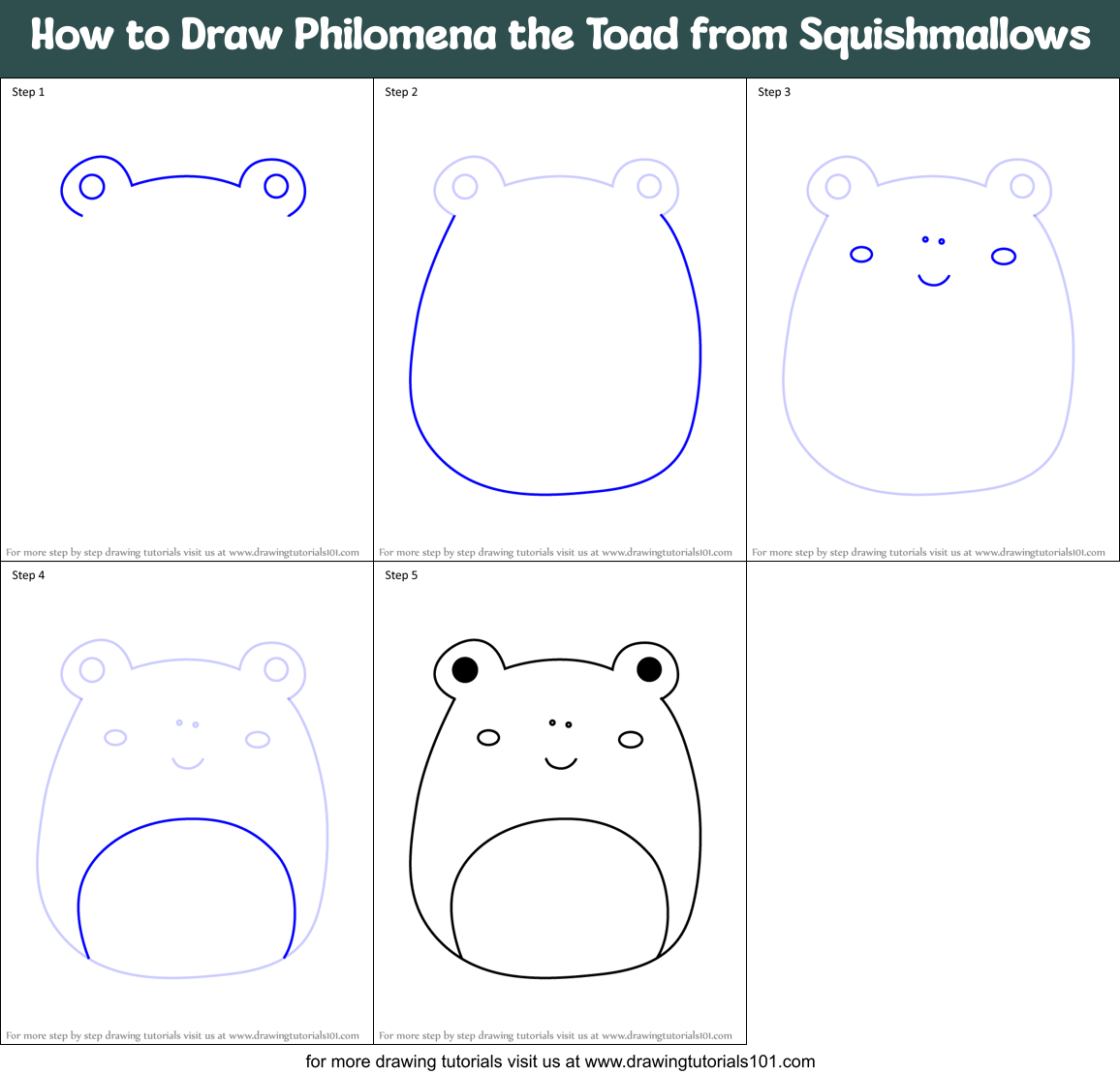 How to Draw Philomena the Toad from Squishmallows Printable Step by Step