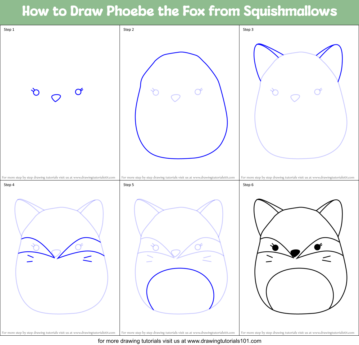 How to Draw Phoebe the Fox from Squishmallows Printable Step by Step