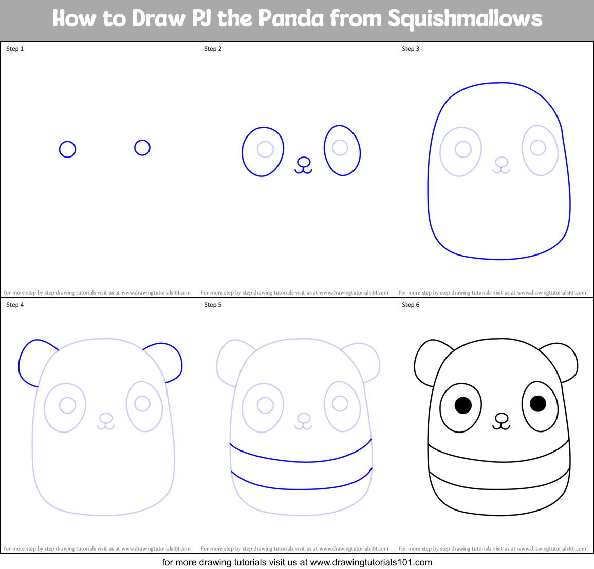 How to Draw PJ the Panda from Squishmallows Printable Step by Step