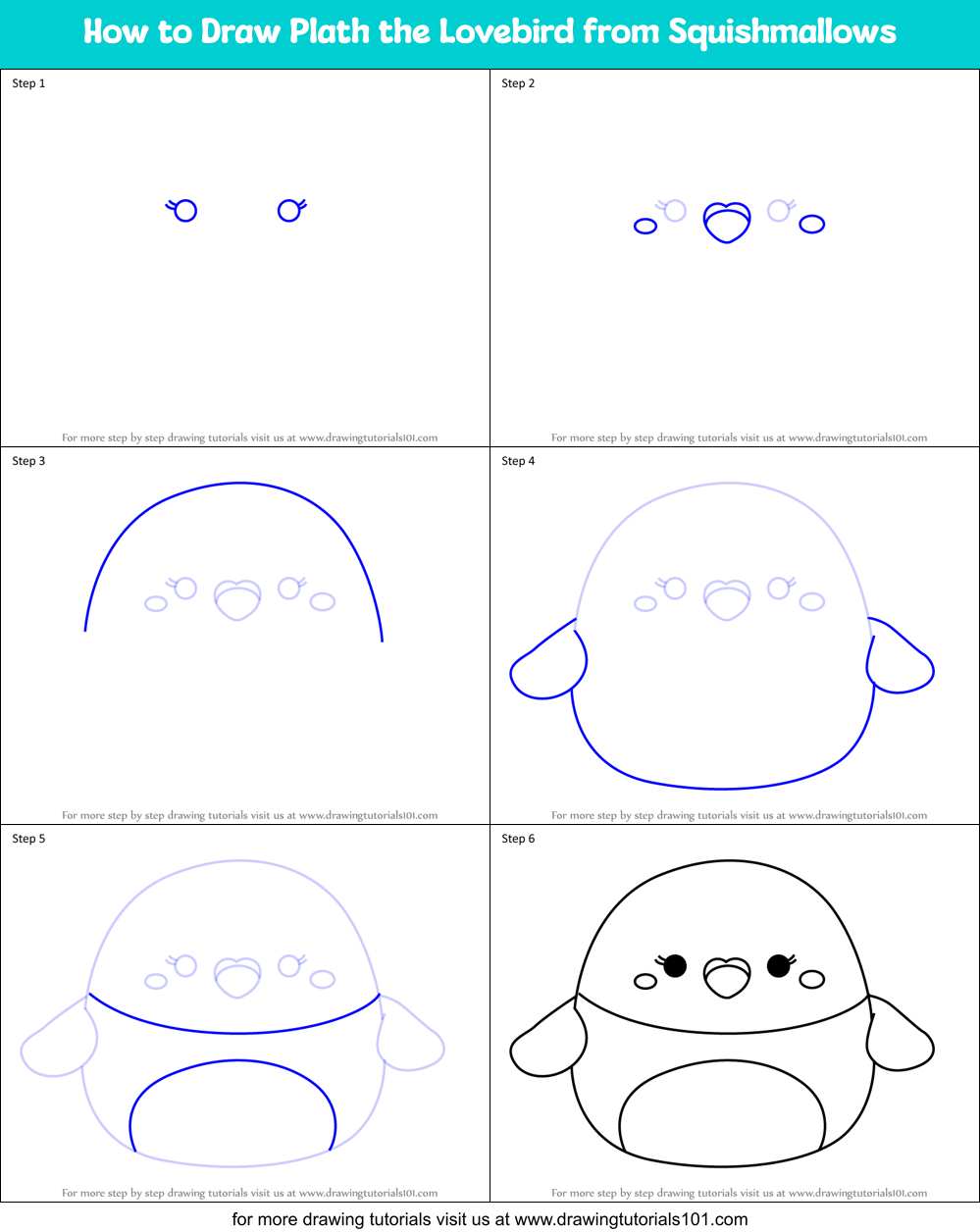 How to Draw Plath the Lovebird from Squishmallows Printable Step by Step