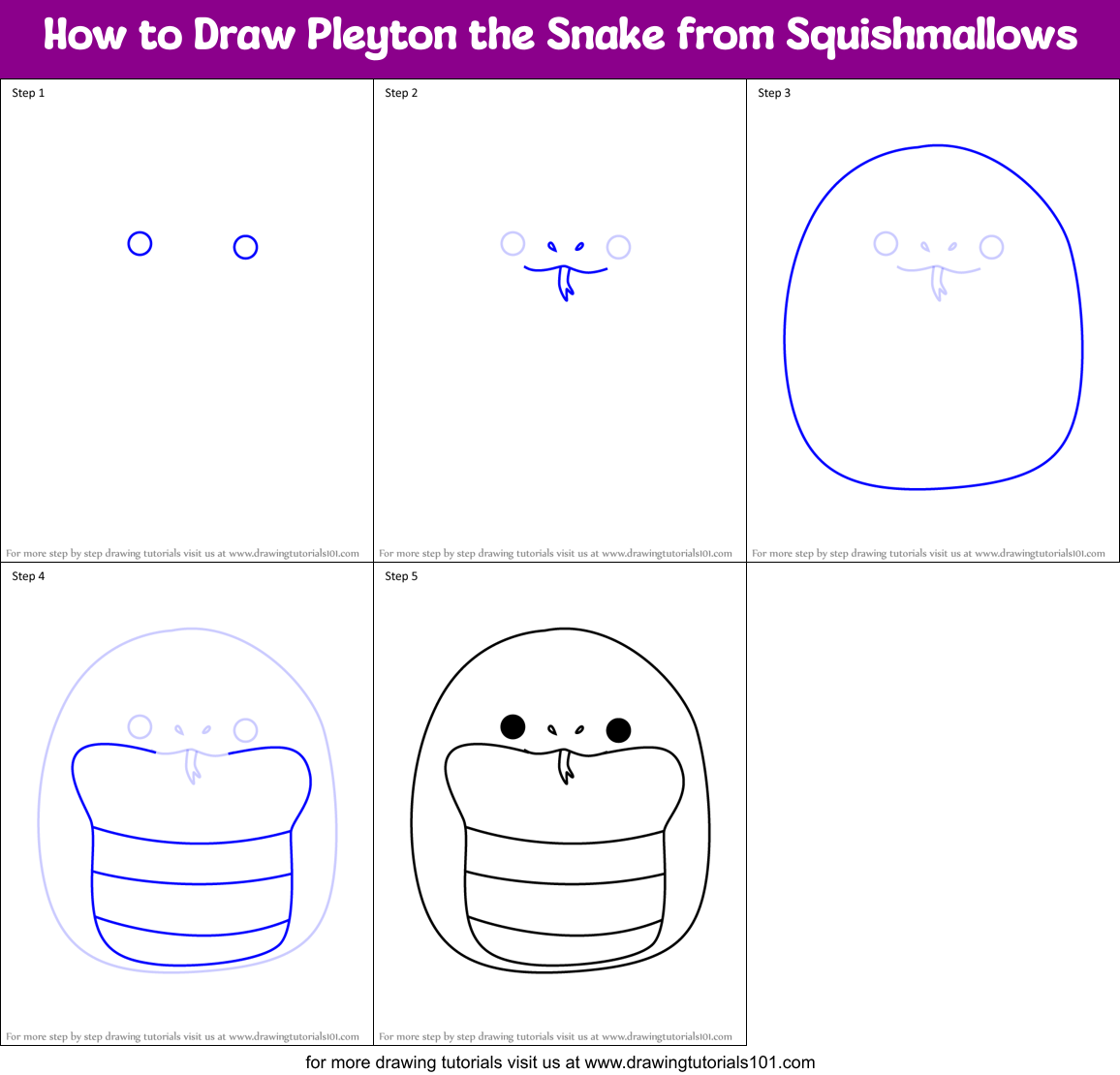 How to Draw Pleyton the Snake from Squishmallows Printable Step by Step