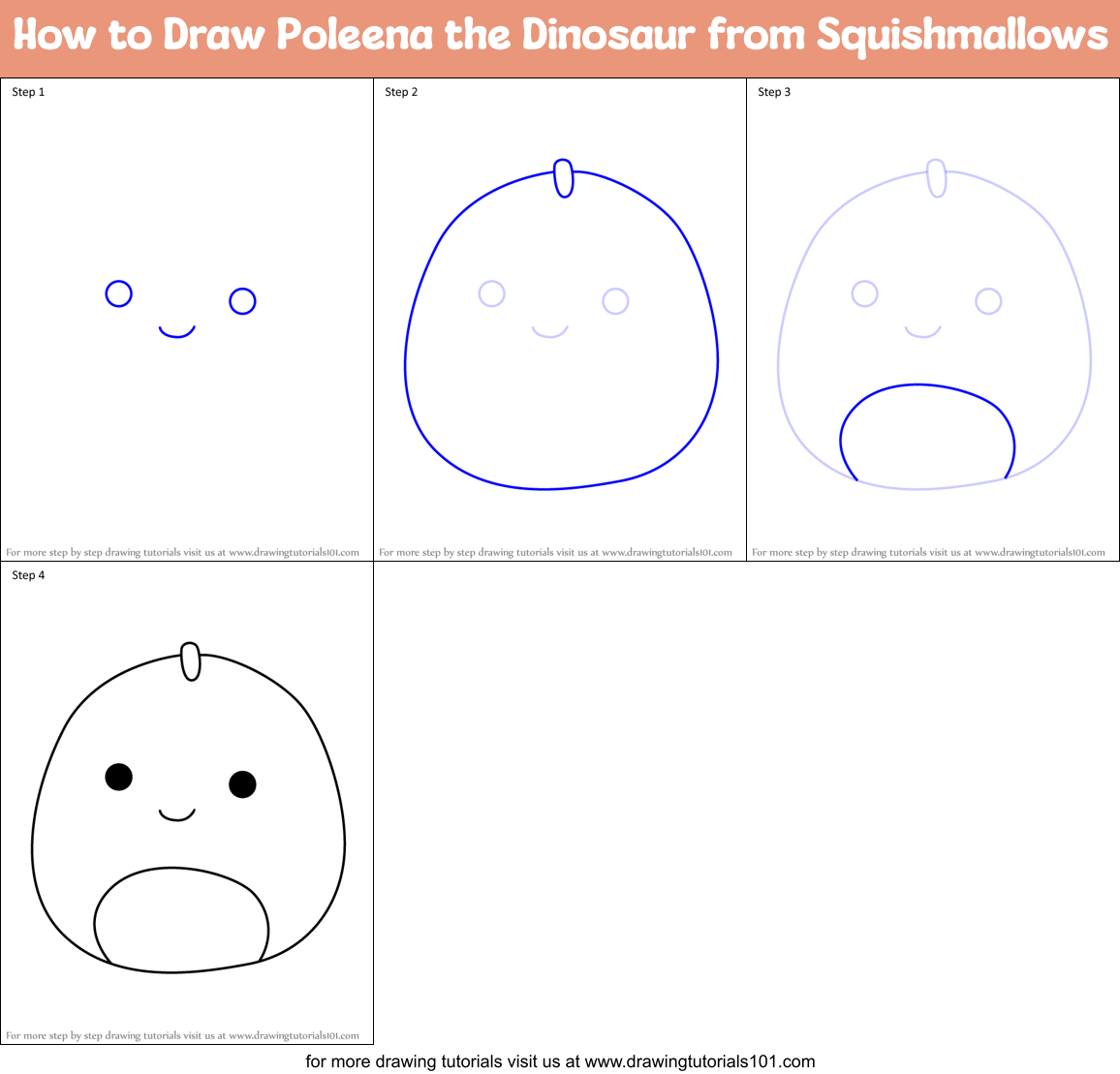 How to Draw Poleena the Dinosaur from Squishmallows Printable Step by Step