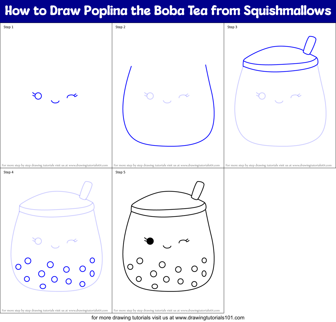 How to Draw Poplina the Boba Tea from Squishmallows Printable Step by Step