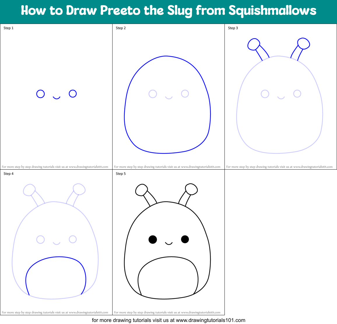 How to Draw Preeto the Slug from Squishmallows Printable Step by Step