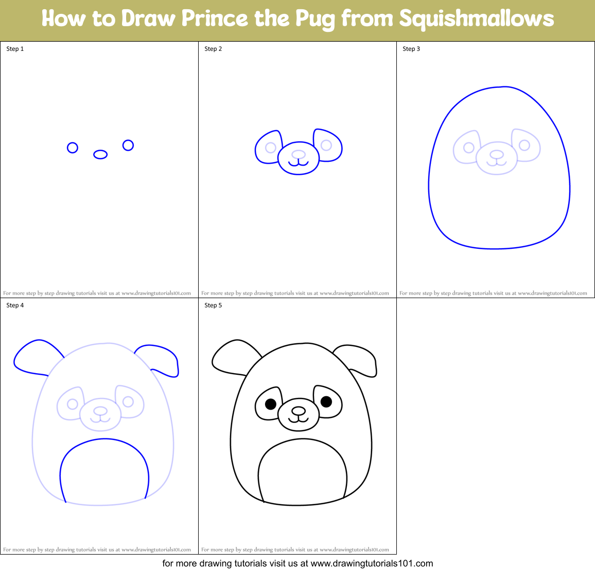 How to Draw Prince the Pug from Squishmallows Printable Step by Step