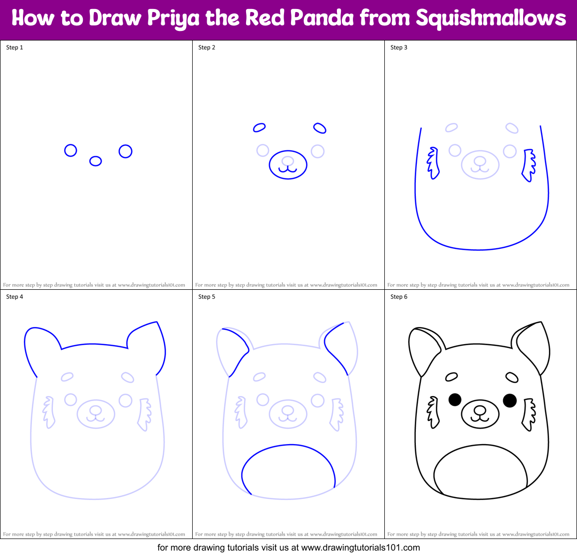 How to Draw Priya the Red Panda from Squishmallows Printable Step by Step