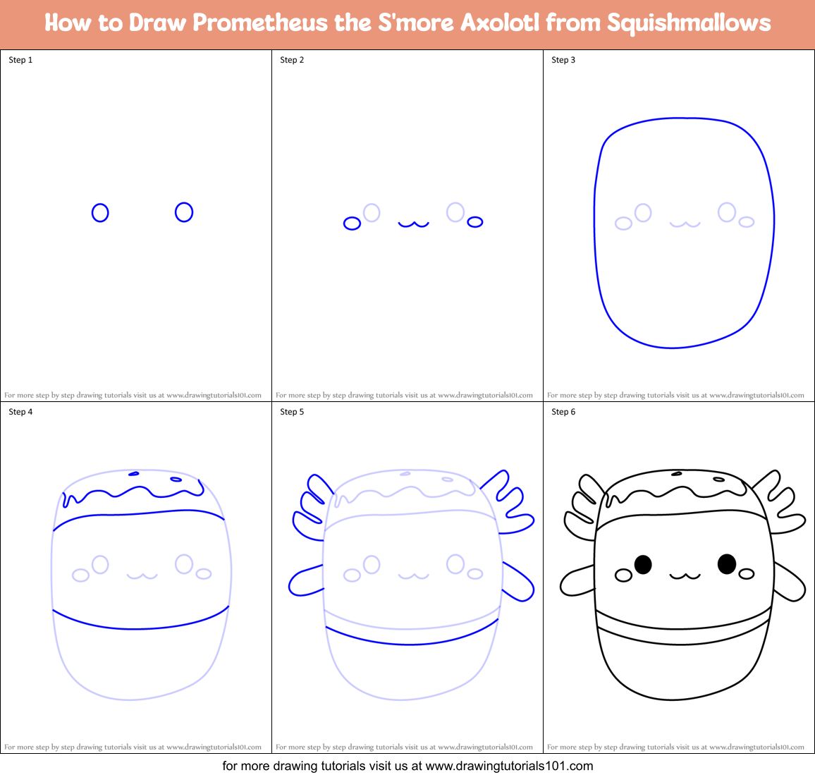 How to Draw Prometheus the S'more Axolotl from Squishmallows Printable Step by Step