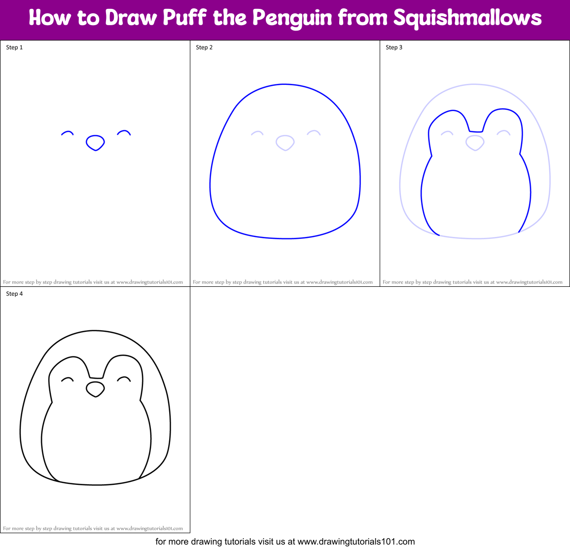 How to Draw Puff the Penguin from Squishmallows Printable Step by Step