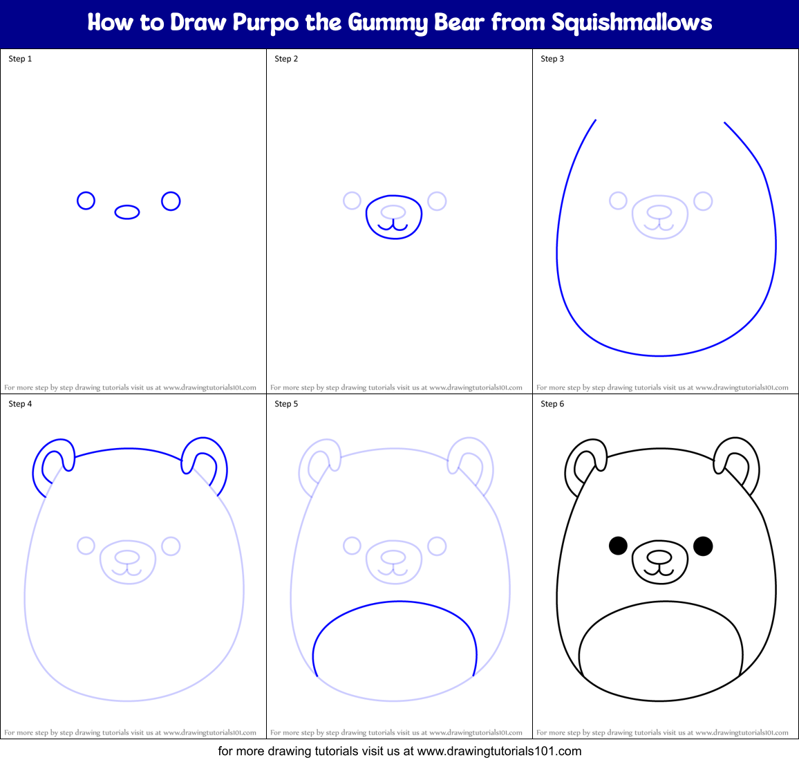 How to Draw Purpo the Gummy Bear from Squishmallows Printable Step by Step