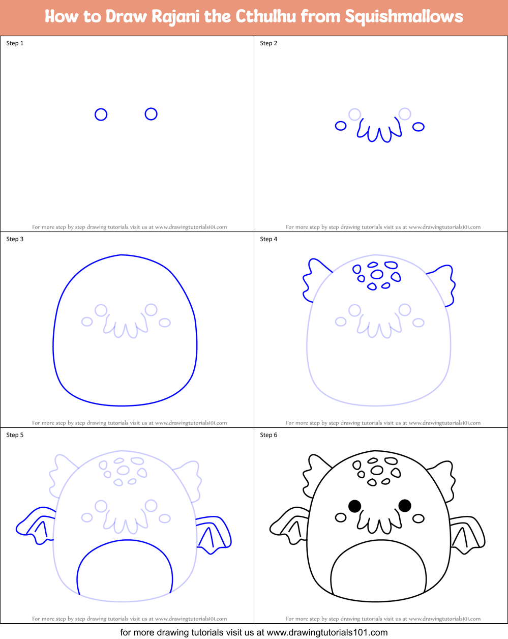 How to Draw Rajani the Cthulhu from Squishmallows Printable Step by Step