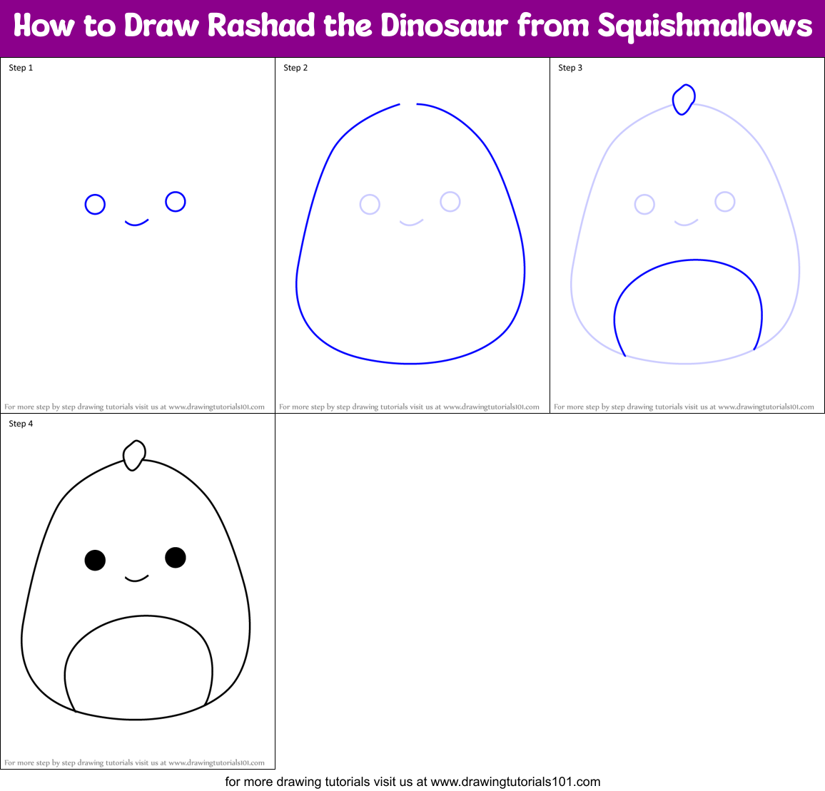 How to Draw Rashad the Dinosaur from Squishmallows Printable Step by Step