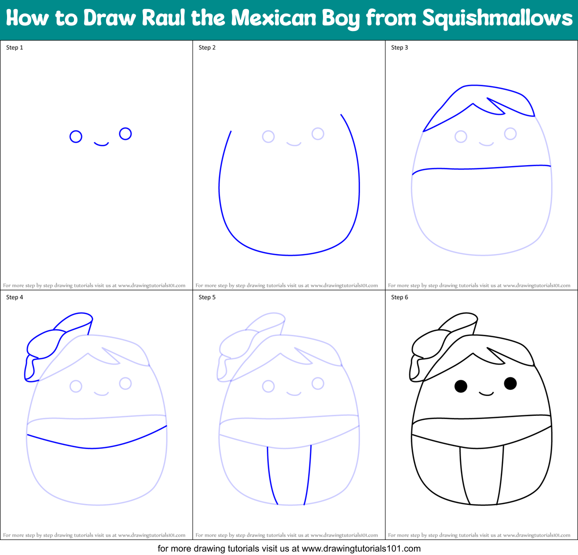 How to Draw Raul the Mexican Boy from Squishmallows Printable Step by Step