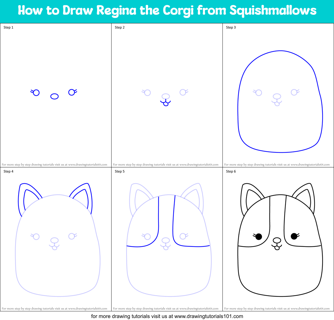 How to Draw Regina the Corgi from Squishmallows Printable Step by Step