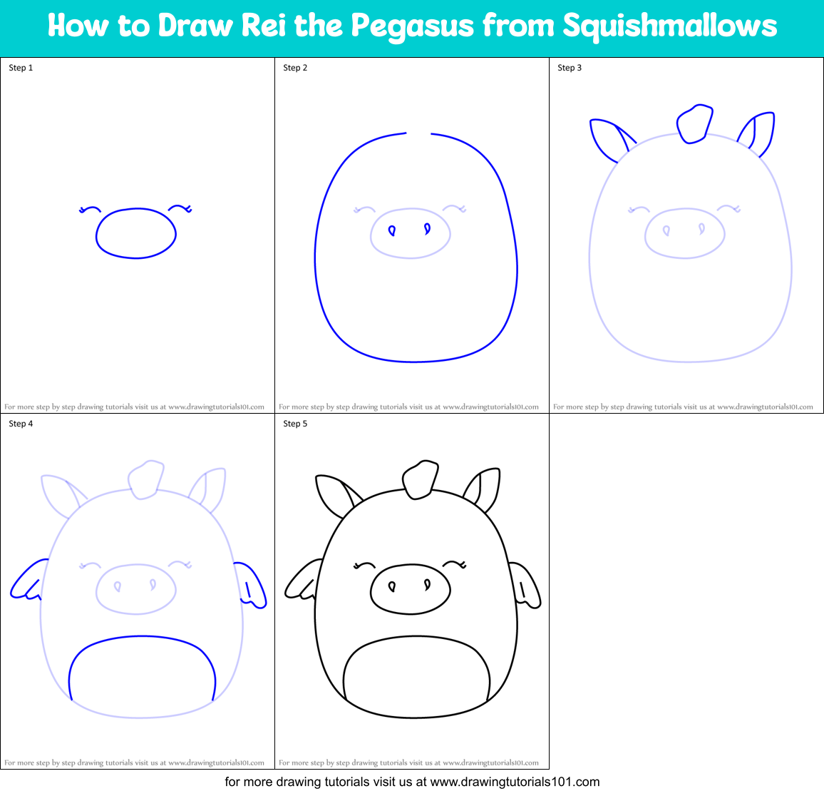 How to Draw Rei the Pegasus from Squishmallows Printable Step by Step
