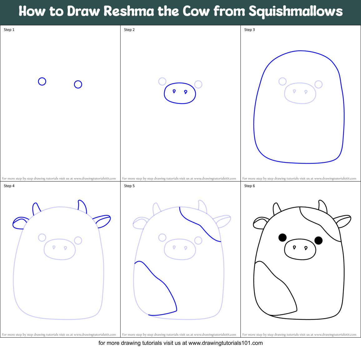 How to Draw Reshma the Cow from Squishmallows Printable Step by Step