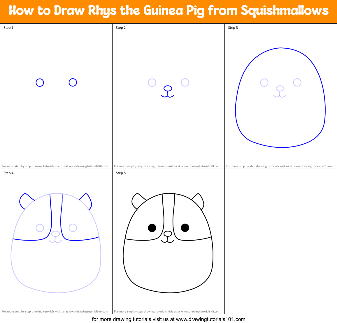 How to Draw Rhys the Guinea Pig from Squishmallows Printable Step by Step