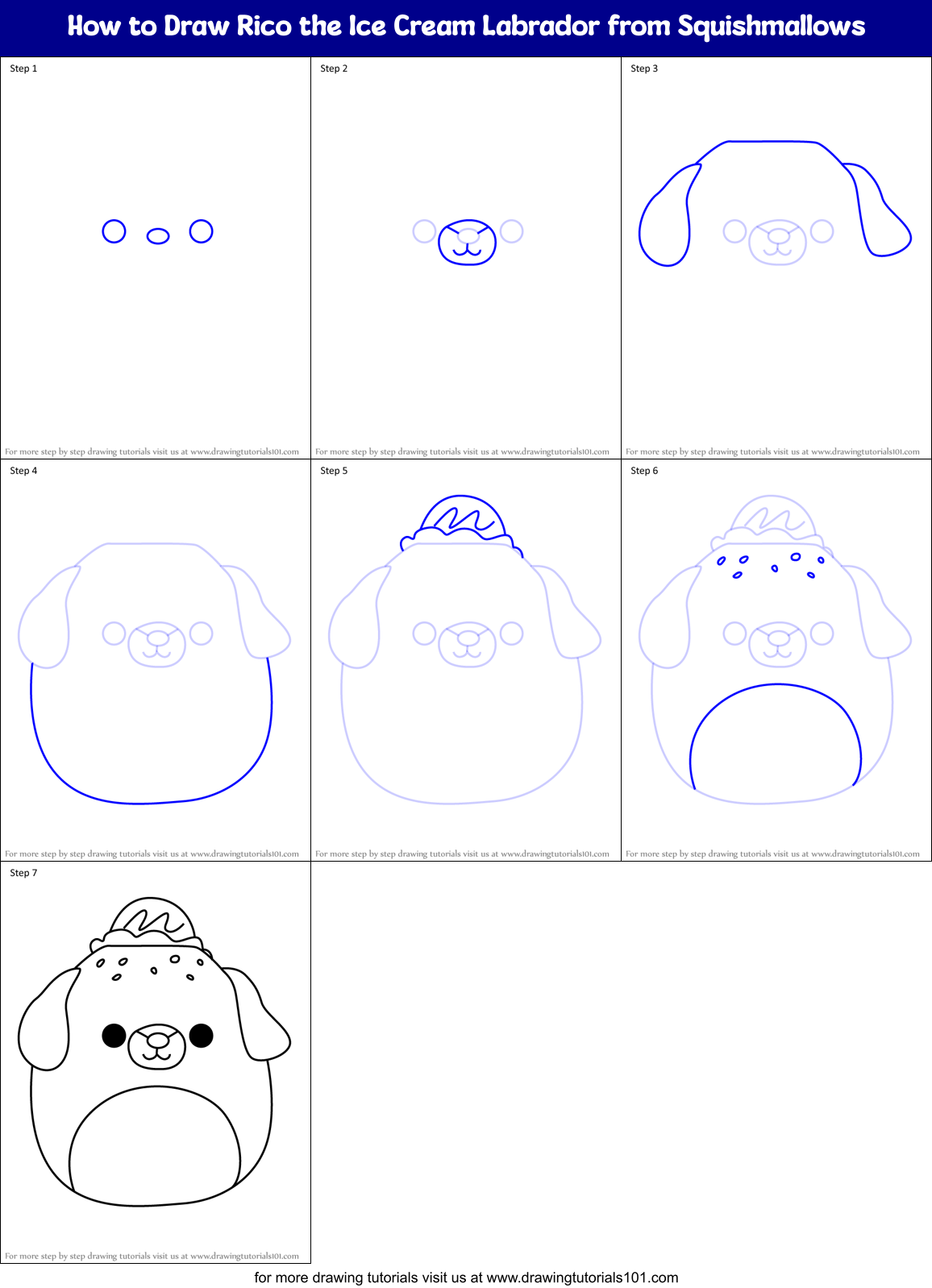 How to Draw Rico the Ice Cream Labrador from Squishmallows Printable Step by Step