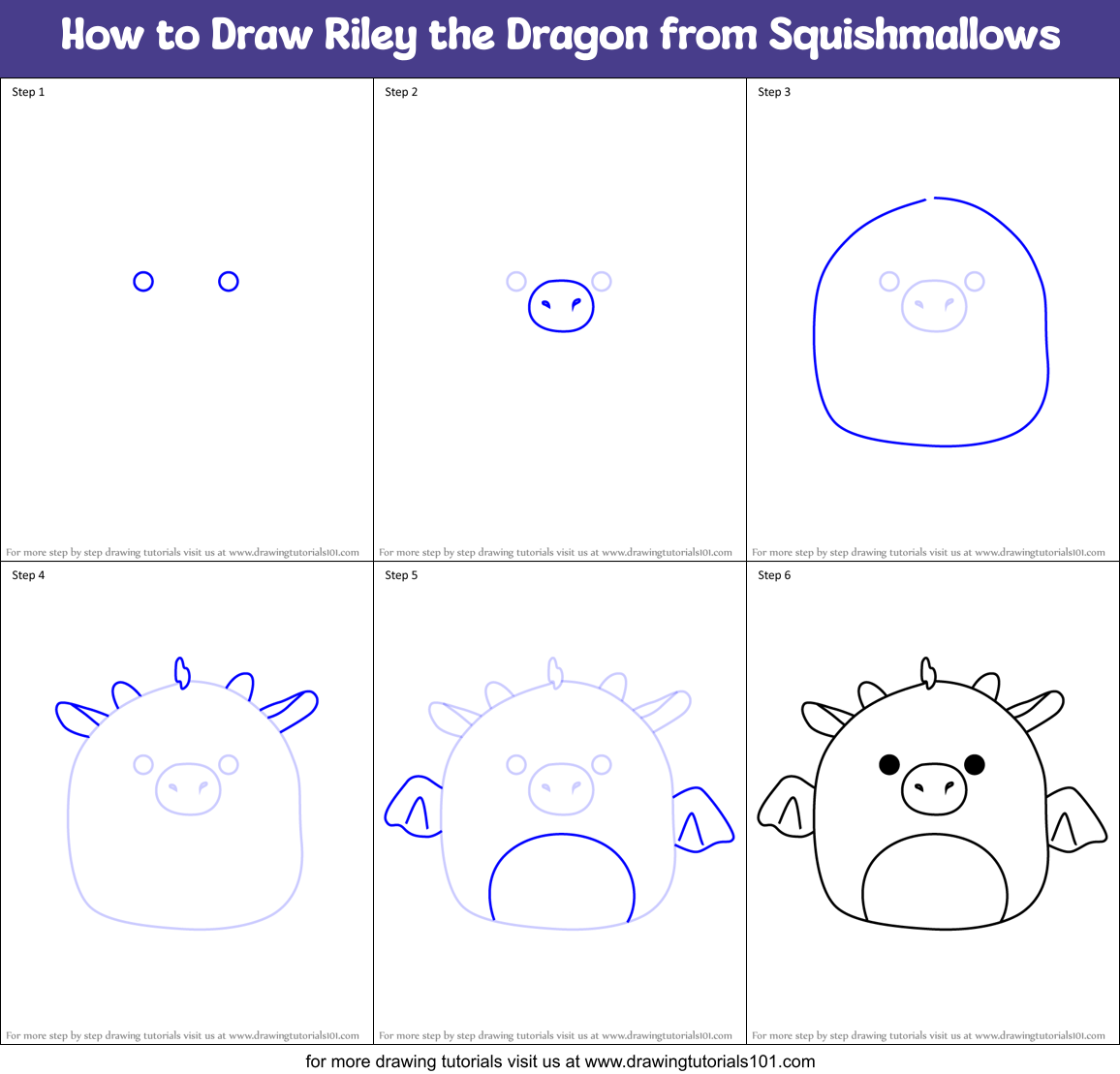 How to Draw Riley the Dragon from Squishmallows Printable Step by Step