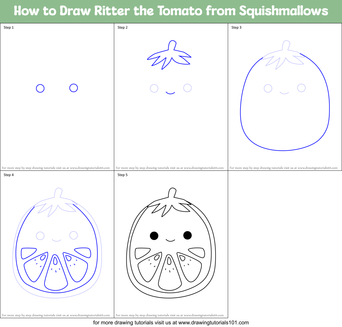 How to Draw Ritter the Tomato from Squishmallows Printable Step by Step