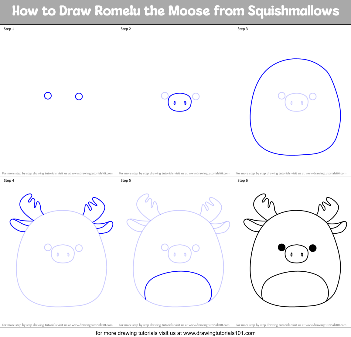 How to Draw Romelu the Moose from Squishmallows Printable Step by Step