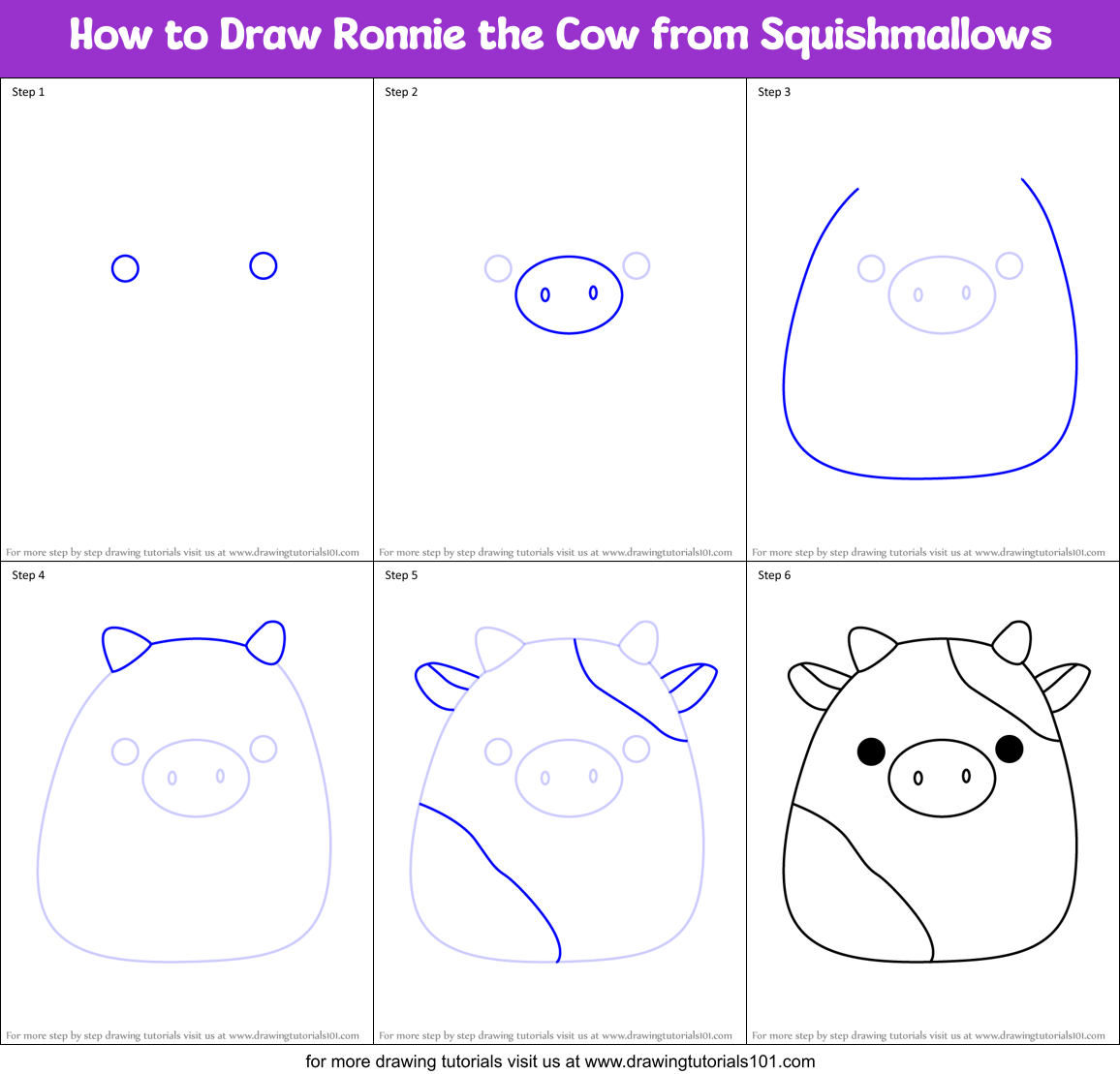 How to Draw Ronnie the Cow from Squishmallows Printable Step by Step