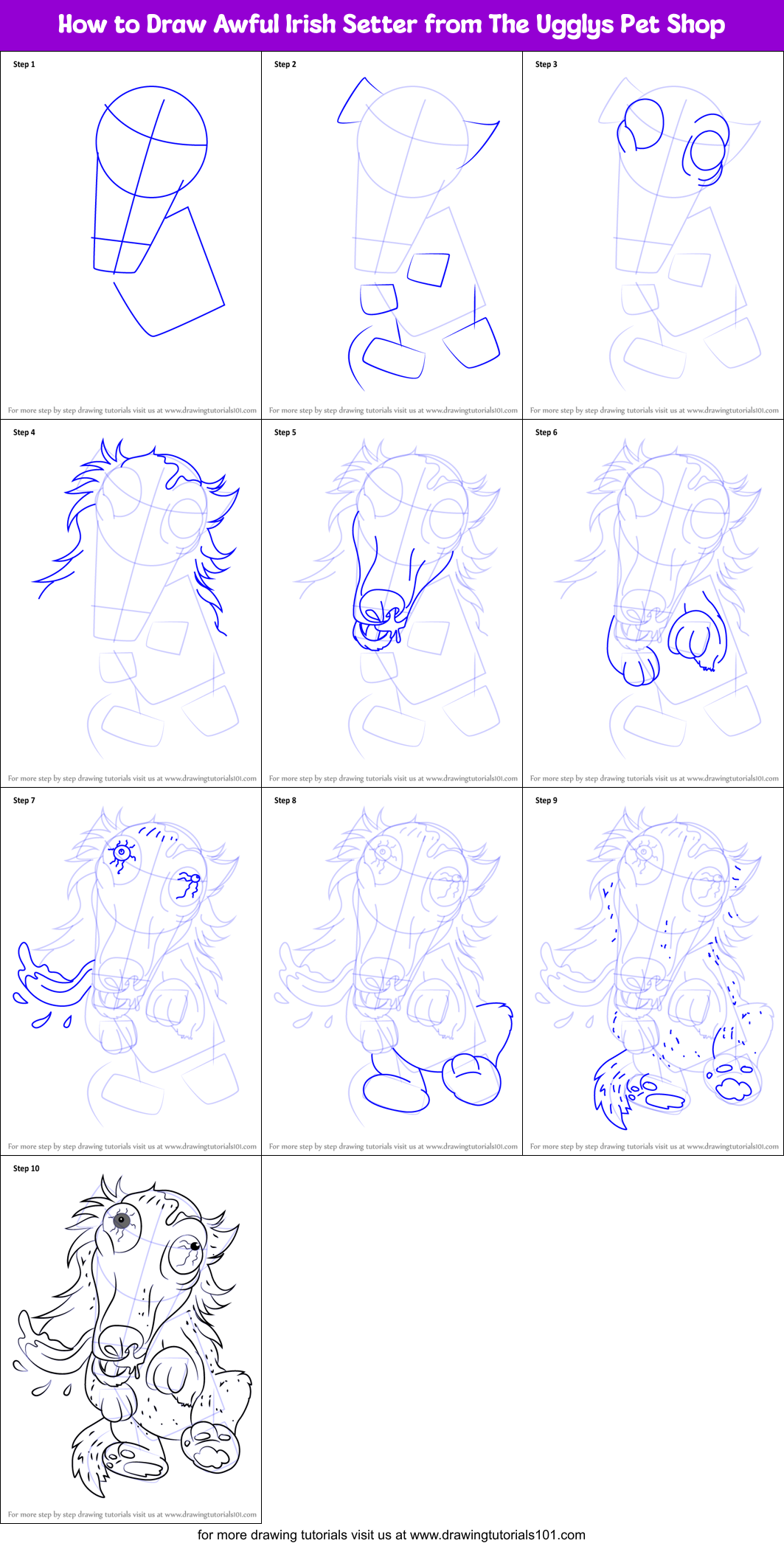How to Draw Awful Irish Setter from The Ugglys Pet Shop Printable Step by Step