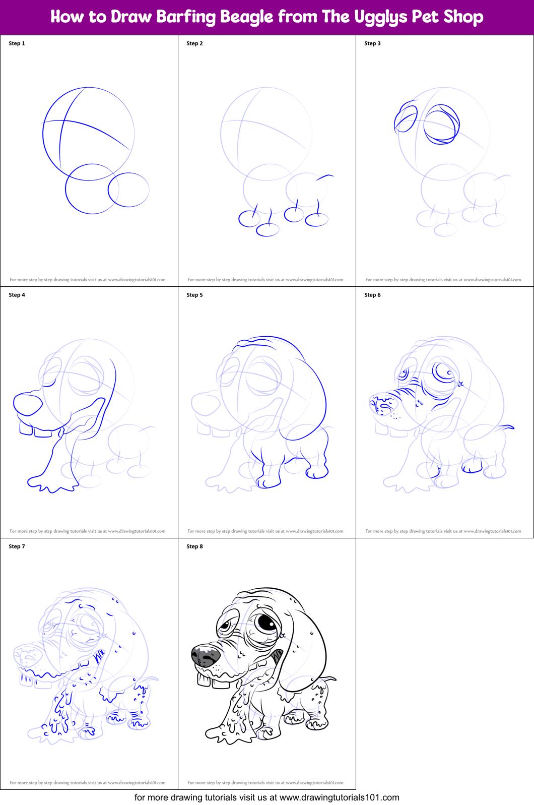 How to Draw Barfing Beagle from The Ugglys Pet Shop Printable Step by Step