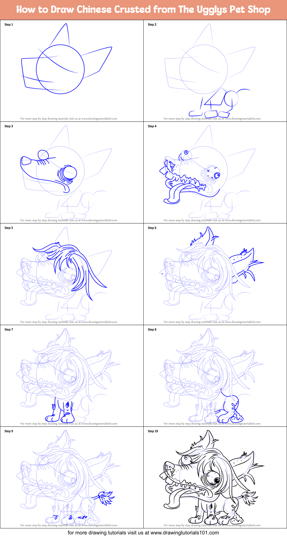 How to Draw Chinese Crusted from The Ugglys Pet Shop Printable Step by Step