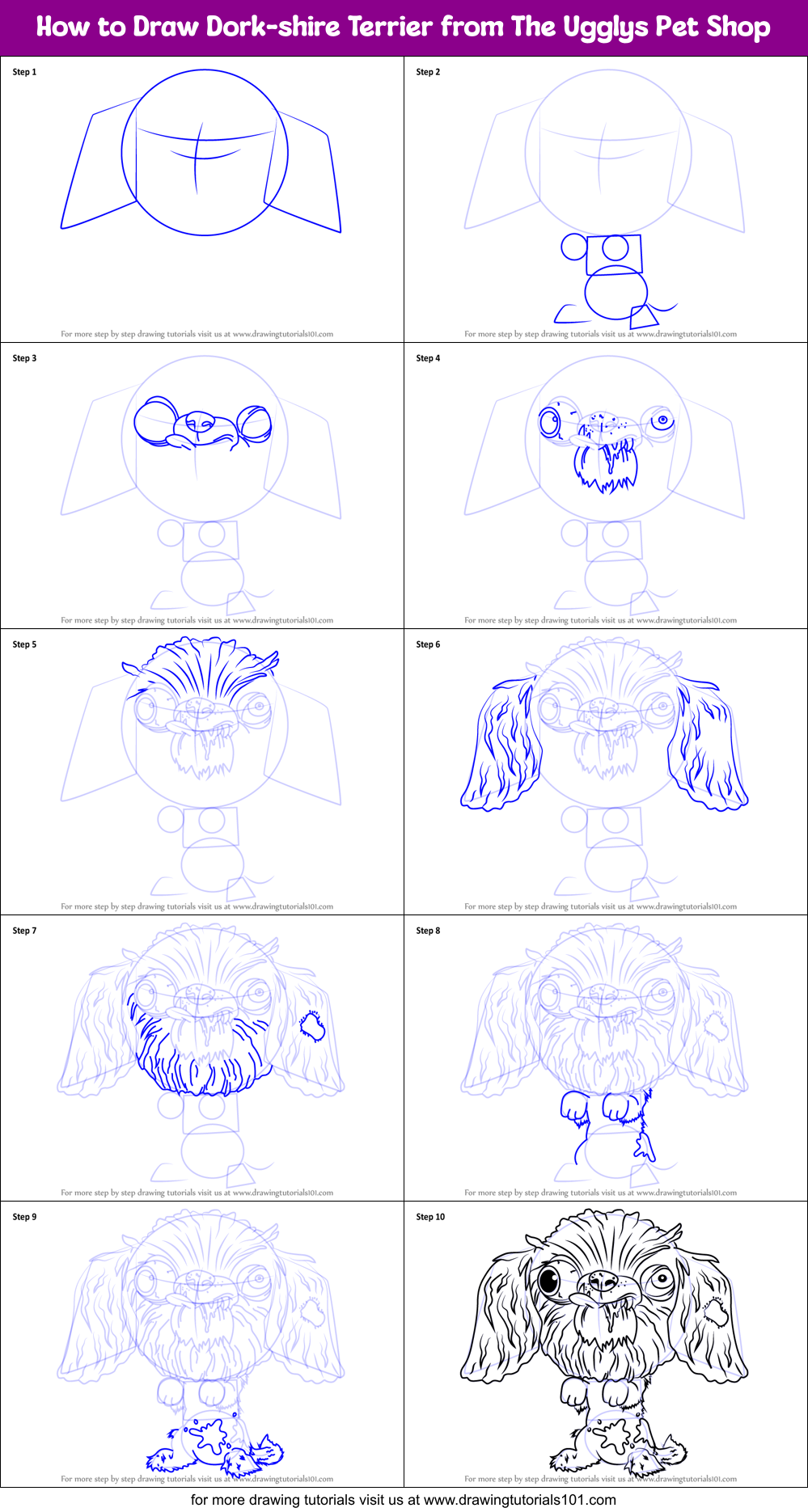 How to Draw Dork-shire Terrier from The Ugglys Pet Shop Printable Step by Step
