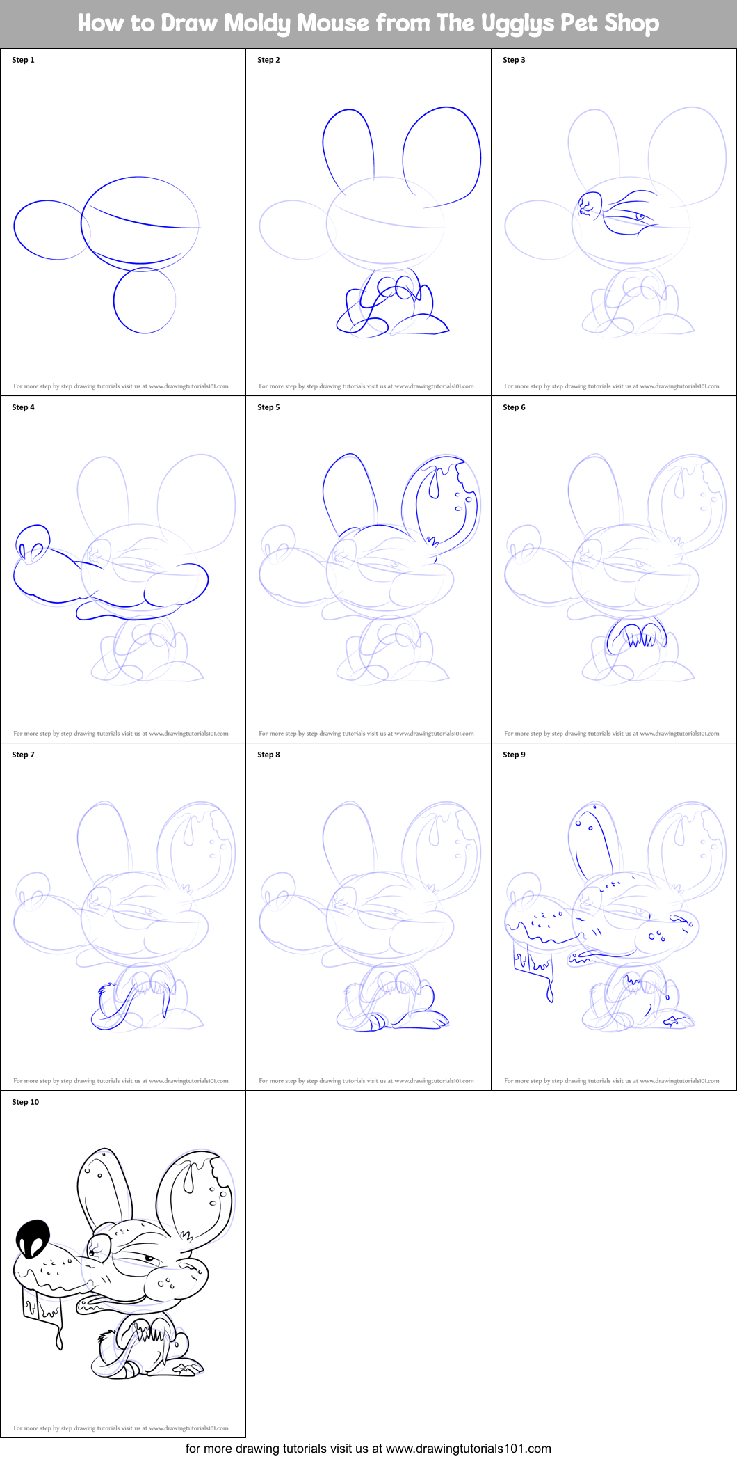 How to Draw Moldy Mouse from The Ugglys Pet Shop Printable Step by Step
