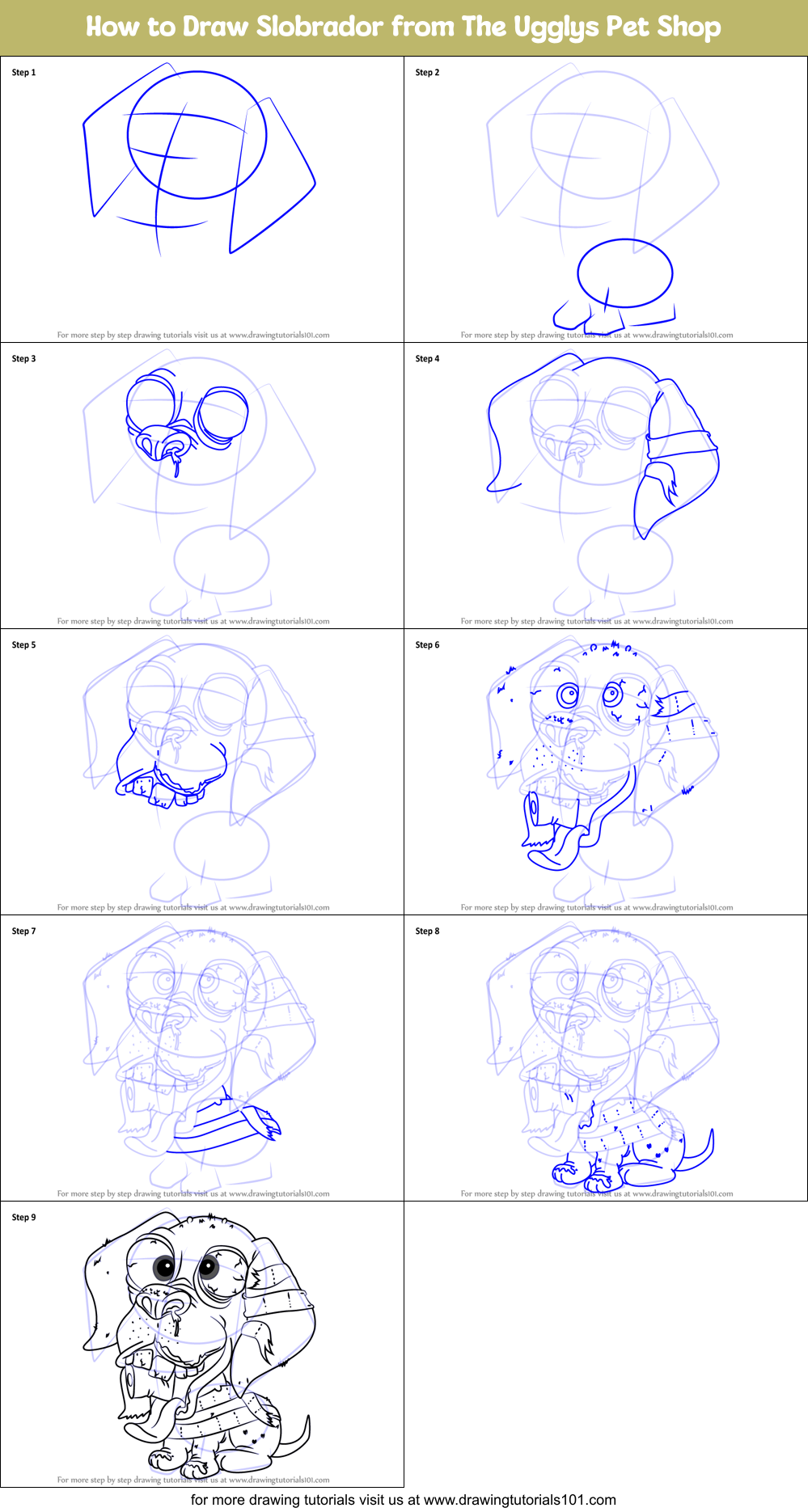 How to Draw Slobrador from The Ugglys Pet Shop Printable Step by Step