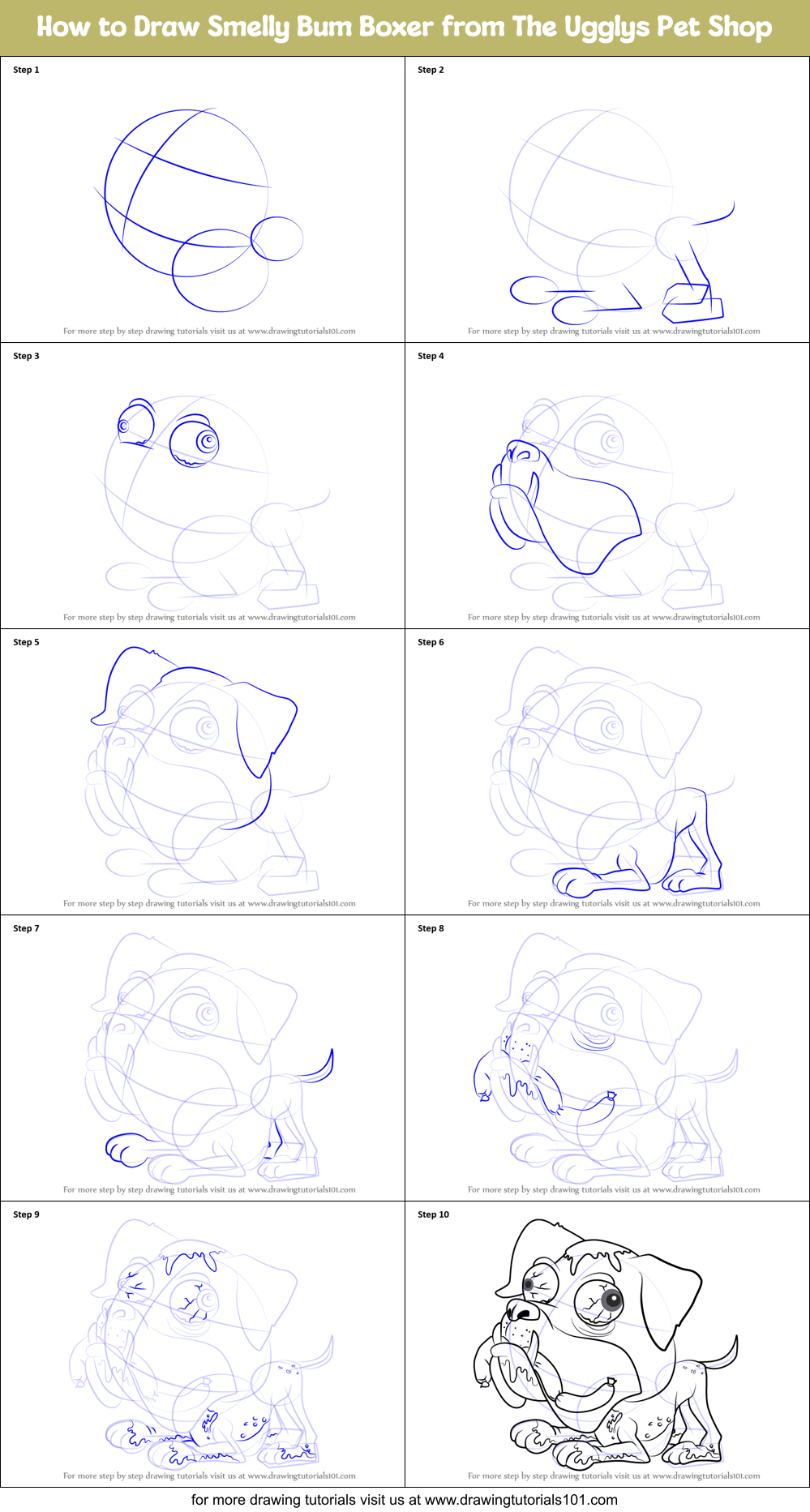 How to Draw Smelly Bum Boxer from The Ugglys Pet Shop Printable Step by Step