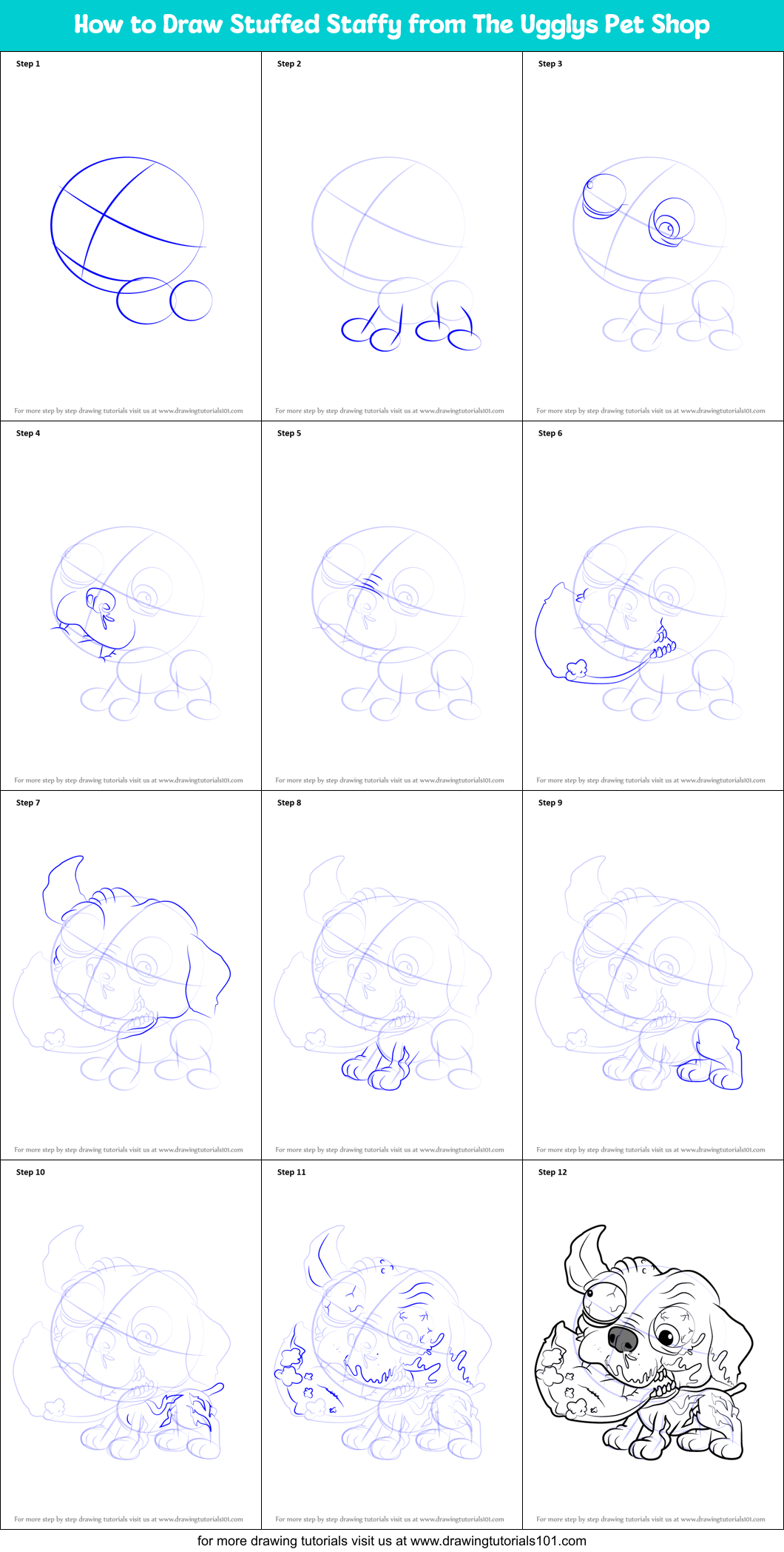 How to Draw Stuffed Staffy from The Ugglys Pet Shop Printable Step by Step