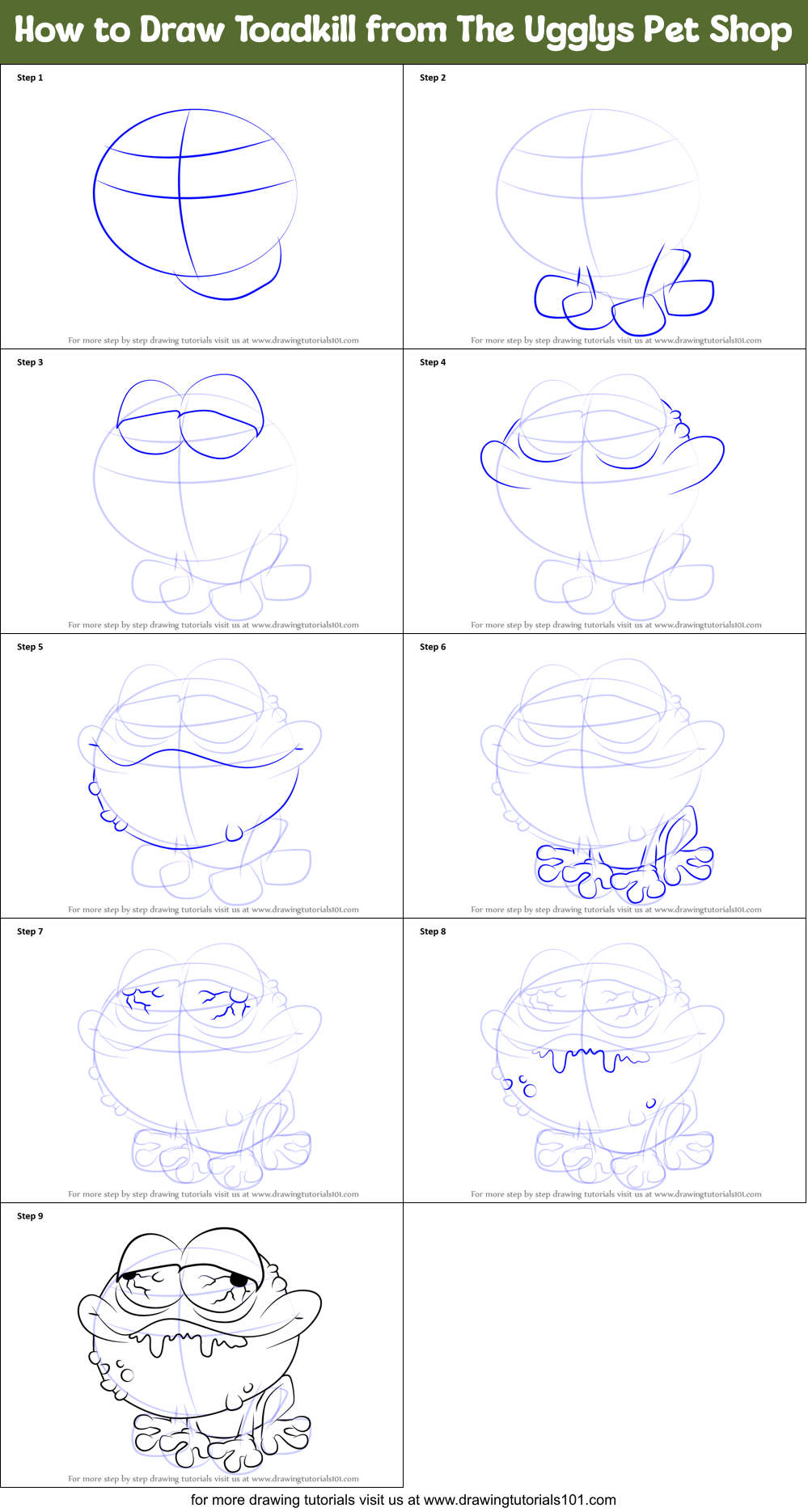 How to Draw Toadkill from The Ugglys Pet Shop Printable Step by Step