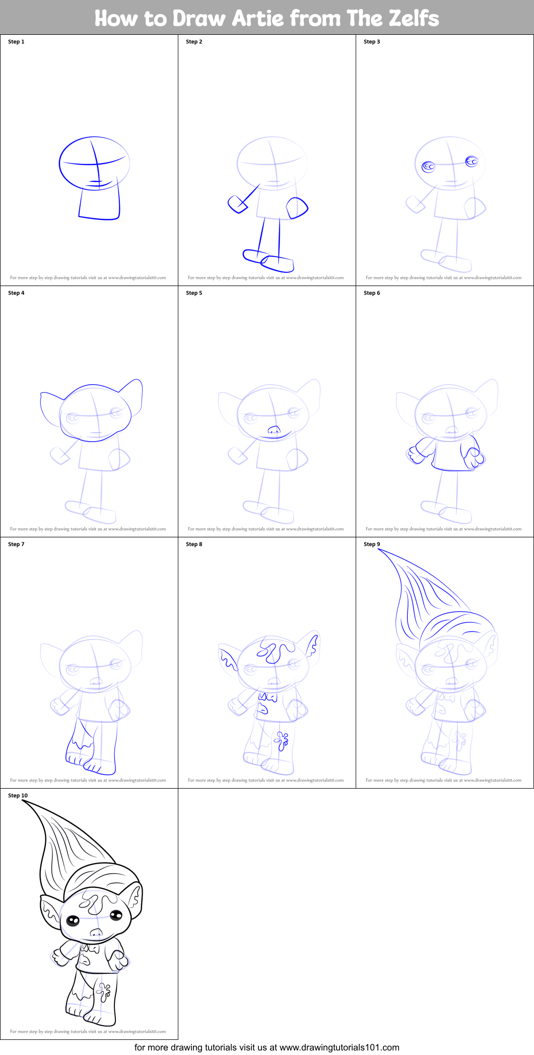 How to Draw Artie from The Zelfs Printable Step by Step